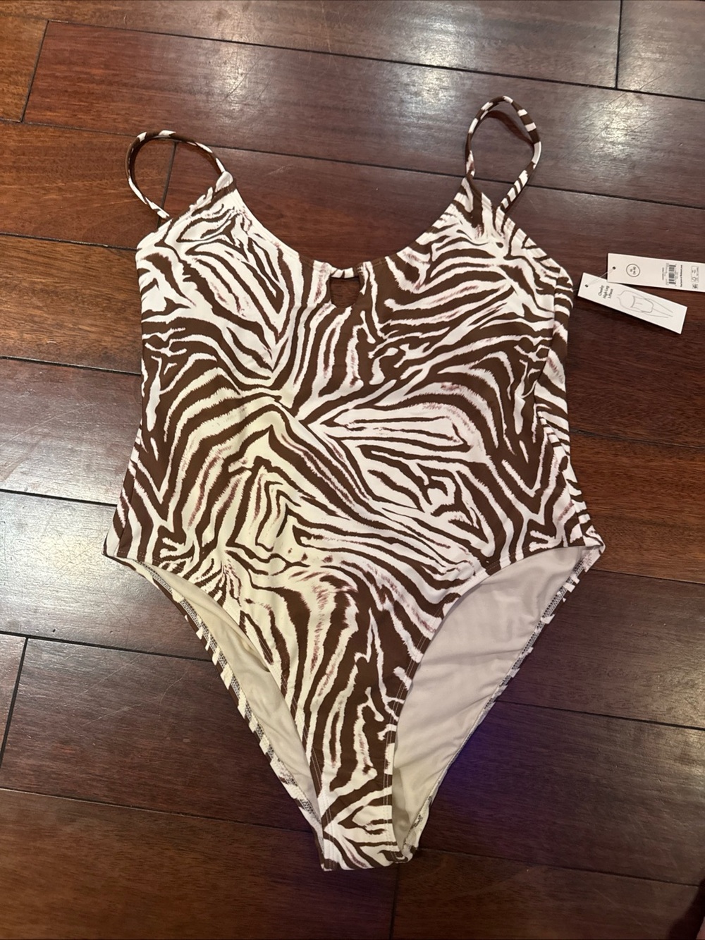 No Boundaries Zebra Print One-Piece Swimsuit Tan White Size XL 16-18
